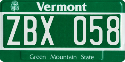 VT license plate ZBX058