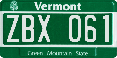 VT license plate ZBX061