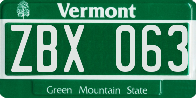 VT license plate ZBX063