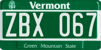 VT license plate ZBX067