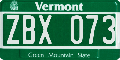 VT license plate ZBX073