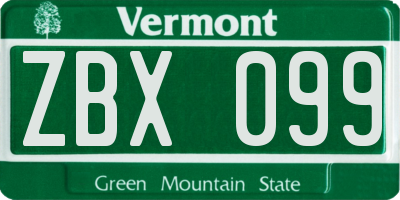 VT license plate ZBX099