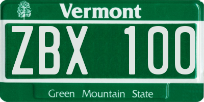 VT license plate ZBX100