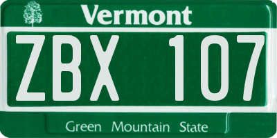 VT license plate ZBX107