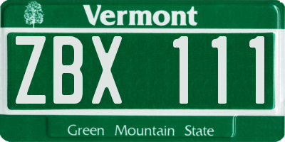 VT license plate ZBX111