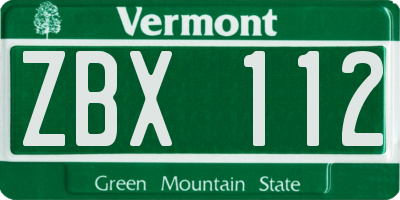 VT license plate ZBX112