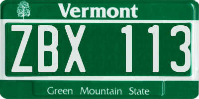 VT license plate ZBX113