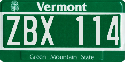 VT license plate ZBX114