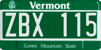 VT license plate ZBX115