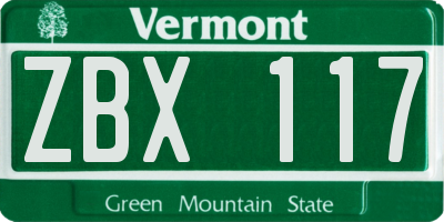 VT license plate ZBX117