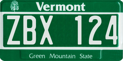 VT license plate ZBX124