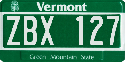 VT license plate ZBX127