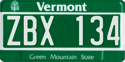 VT license plate ZBX134