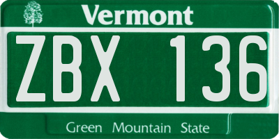 VT license plate ZBX136
