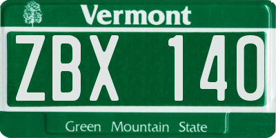 VT license plate ZBX140