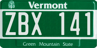 VT license plate ZBX141
