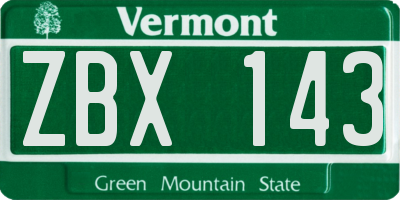 VT license plate ZBX143
