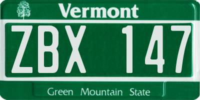 VT license plate ZBX147