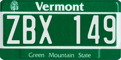 VT license plate ZBX149