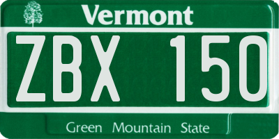 VT license plate ZBX150