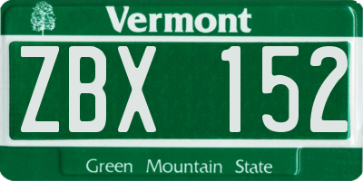 VT license plate ZBX152