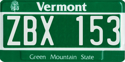 VT license plate ZBX153