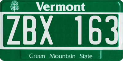 VT license plate ZBX163
