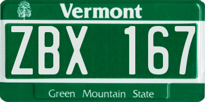 VT license plate ZBX167