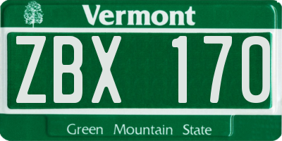 VT license plate ZBX170