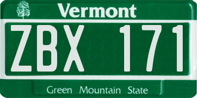 VT license plate ZBX171
