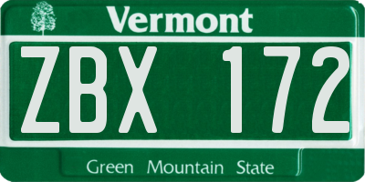 VT license plate ZBX172