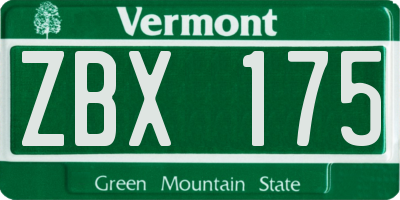 VT license plate ZBX175