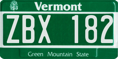 VT license plate ZBX182
