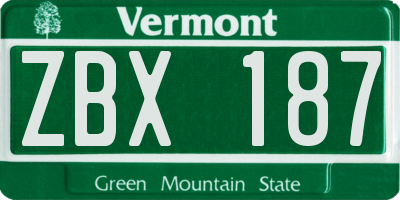 VT license plate ZBX187