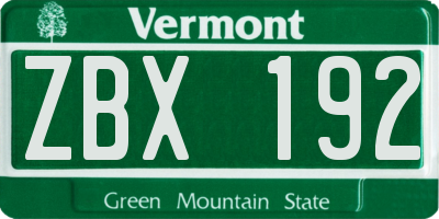 VT license plate ZBX192