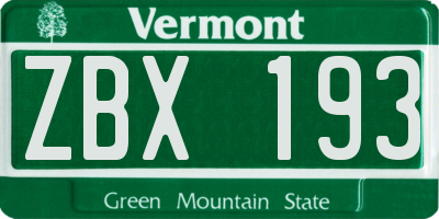 VT license plate ZBX193