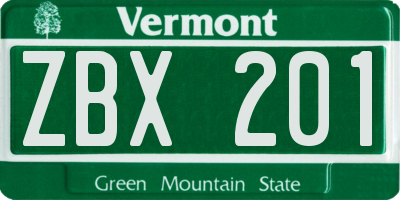 VT license plate ZBX201