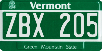 VT license plate ZBX205