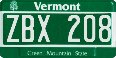 VT license plate ZBX208