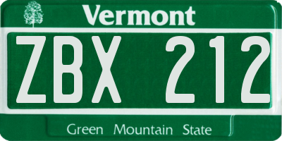 VT license plate ZBX212