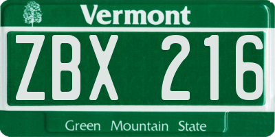 VT license plate ZBX216