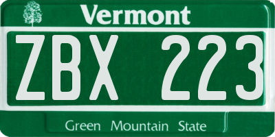 VT license plate ZBX223