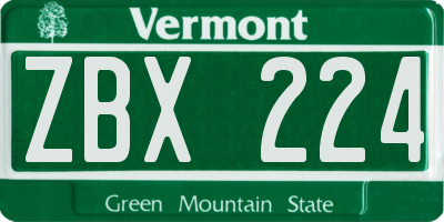 VT license plate ZBX224