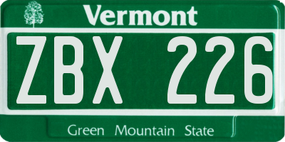 VT license plate ZBX226