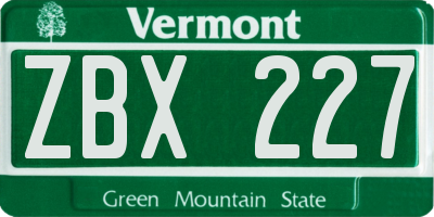 VT license plate ZBX227
