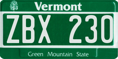 VT license plate ZBX230