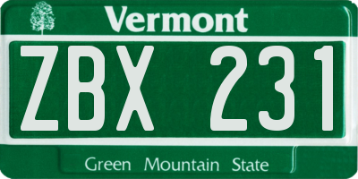VT license plate ZBX231