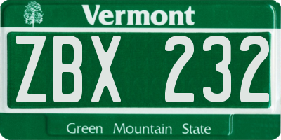 VT license plate ZBX232