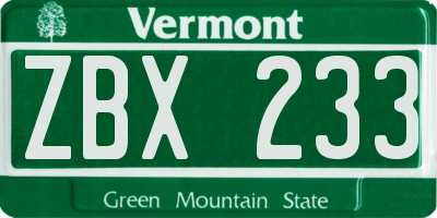 VT license plate ZBX233