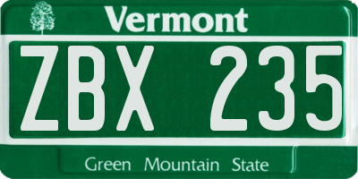 VT license plate ZBX235